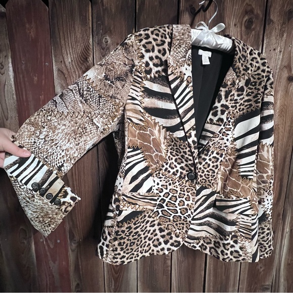 Chico’s Animal Print Giraffe Zebra Leopard Snake Career Mob Wife Blazer Sz M - Picture 8 of 12
